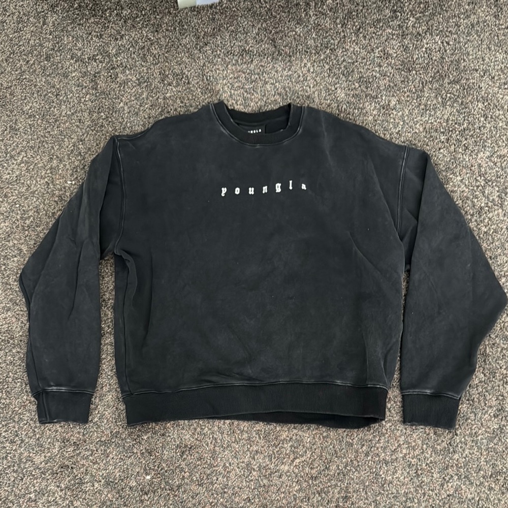 YoungLA Black Crewneck Sweatshirt with Ribbed Cuffs